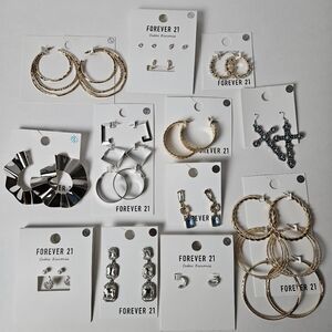 Brand New Forever 21 Earrings Lot 18 Pair Hoops Studs Post Back
